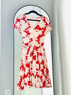 Maeve by Anthropologie Tomato Girl Orange Ivory Floral Summer fit & flare dress
